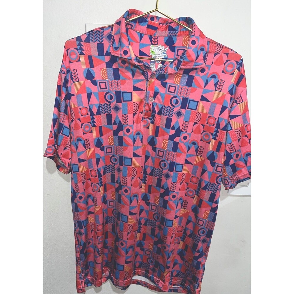Tailorbyrd Polo Shirt Mens L Abstract Geometric Colorful Golf Free Ship (1A)b